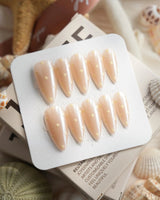 Lemon soda medium stiletto press-on nails with retro polka dot nail art