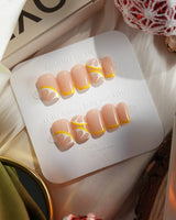 Lemon8❤️ press-on nails in extra short coffin shape — lemon french tip 3D citrus nails