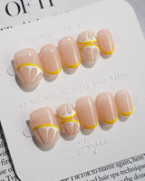 Lemon8❤️ press-on nails in extra short oval shape — lemon french tip 3D citrus nails