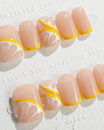 Lemon8❤️ press-on nails in extra short square shape — lemon french tip 3D citrus nails