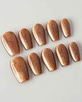Light Brown Color Cat-eye Nails press-on nails in short coffin shape — light brown cat eye