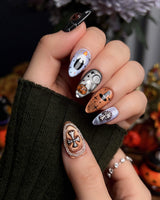 Lights Out press-on nail set — Glitter Halloween, 3D Pumpkin & Cross. design, hand-painted with real gel polish