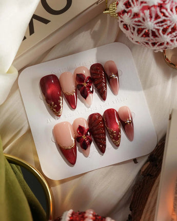 Lily Rouge nails — nude base red cat by Joyee Nails