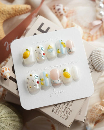 Limoncello Italian lemon press-on nails in extra short coffin shape