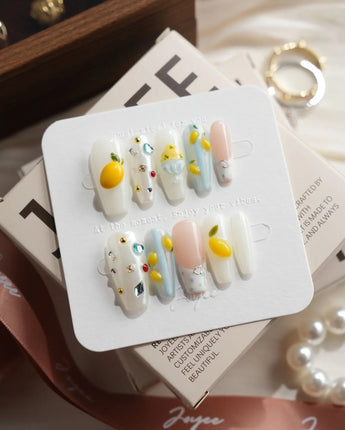 Limoncello Medium Coffin press on nails, handmade custom nails by Joyeenails