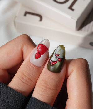 Little Red Riding Hood Short Almond with multicolored cute 3d handmade press-on nails - image 1