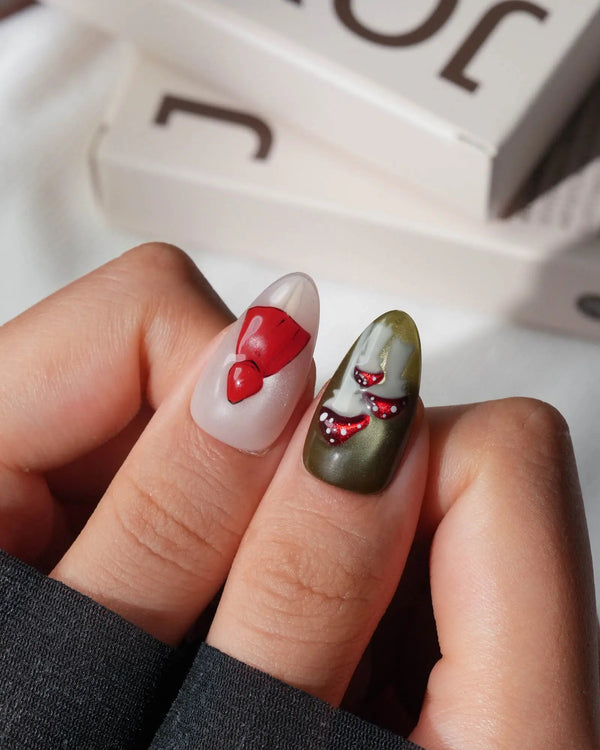 Little Red Riding Hood Short Almond with multicolored cute 3d handmade press-on nails - image 1