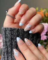 Love Gift - Blue press-on nails — Fresh Sky Blue, Bows & Polka Dots. handmade nail art by Joyee Nails