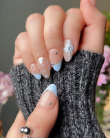 Love Gift - Blue press-on nails — Fresh Sky Blue, Bows & Polka Dots. handmade nail art by Joyee Nails