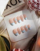 Love Gift - Blue handmade press-on nails featuring Fresh Sky Blue, Bows & Polka Dots.