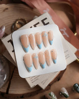 Love Gift - Blue press-on nails in medium stiletto shape — Fresh Sky Blue, Bows & Polka Dots.