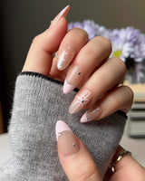Love Gift nail art close-up showing Soft Pink French, Bows & Polka Dots. details