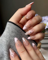 Love Gift press-on nails — Soft Pink French, Bows & Polka Dots. handmade nail art by Joyee Nails