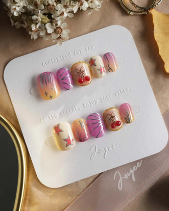 Love Is Not Over nail art close-up showing Colorful Dopamine, Silver Flames & Cherries. details