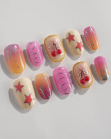 Love Is Not Over short oval nails with colorful gel polish and silver flame accents