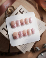 Love Letter nails in extra short coffin — Dreamy Shimmer Pink, 3D