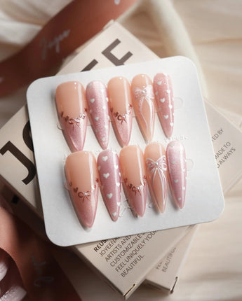 Love Letter Long Stiletto press on nails, handmade custom nails by Joyeenails