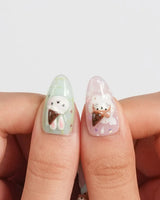 Lulu's Cone handmade kawaii dessert nails with mint, pink, lavender, and cream bases