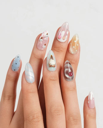 Lulu's Cone pastel animal ice cream nail art with drip and chocolate swirl details