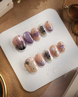 Luminous Spider nails — nude base purple chrome by Joyee Nails