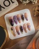 Luminous Spider nails — nude base purple chrome by Joyee Nails