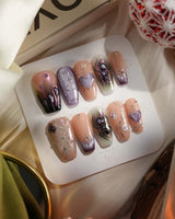 Luminous Spider nails — nude base purple chrome by Joyee Nails