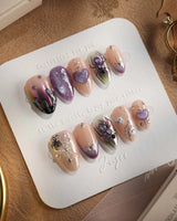 Luminous Spider nails — nude base purple chrome by Joyee Nails