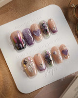 Luminous Spider nails — nude base purple chrome by Joyee Nails
