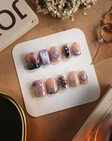 Luminous Spider nails — nude base purple chrome by Joyee Nails