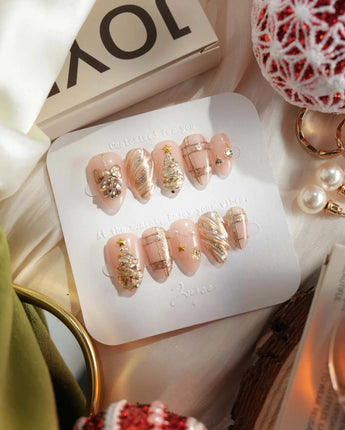 Golden Gift press-on nails — Luxury Champagne Gold Christmas,