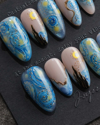 Starry Night press-on nails by Joyee Nails