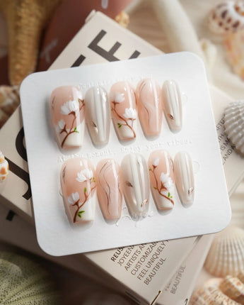 Magnolia - First Light Medium Coffin press on nails, handmade custom nails by Joyeenails