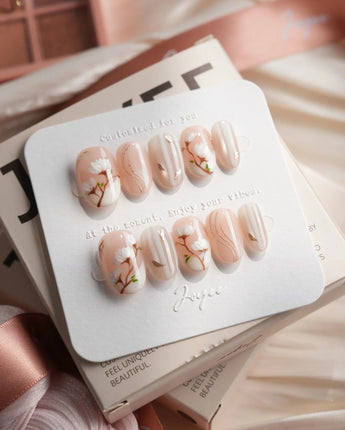 Magnolia — First Light Short Oval press on nails, handmade custom nails by Joyeenails