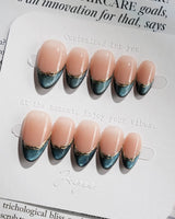 Malta Blue Mediterranean-inspired nails with radiant blue tips and subtle gold outline