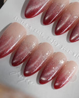 Mars Mist press-on nails — Nude-to-Deep-Vermilion Ombre Gradient, featuring