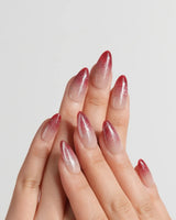 Mars Mist press-on nails — Nude-to-Deep-Vermilion Ombre Gradient, featuring