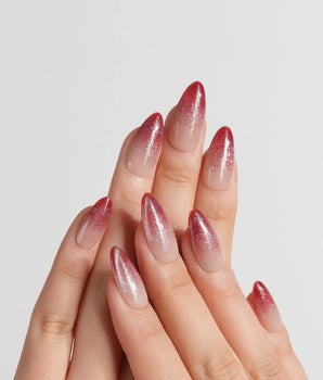 Mars Mist press-on nails — Nude-to-Deep-Vermilion Ombre Gradient, featuring
