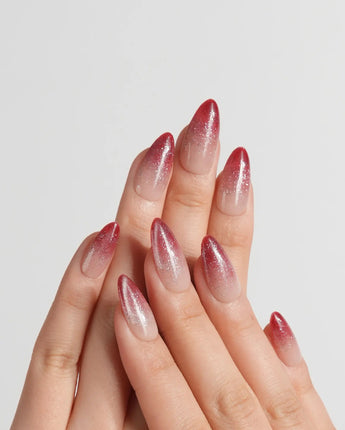 Mars Mist press-on nails — Nude-to-Deep-Vermilion Ombre Gradient, featuring