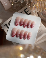 Mars Mist press-on nails — Nude-to-Deep-Vermilion Ombre Gradient, featuring