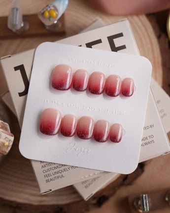 Mars Mist nails — Nude-to-Deep-Vermilion Ombre Gradient, featuring by Joyee Nails