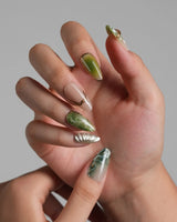 Marshes - Mud Masquerade nails in medium almond — Textured Herbal Green, Metallic