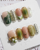 Marshes - Mud Masquerade nails — Textured Herbal Green, Metallic by Joyee Nails