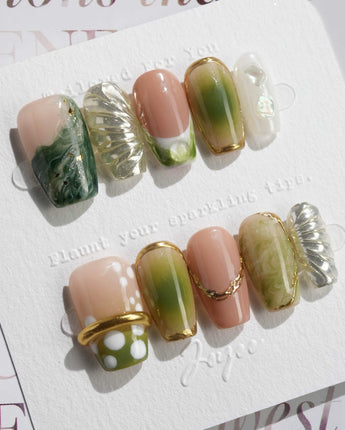 Marshes - Mud Masquerade nails — Textured Herbal Green, Metallic by Joyee Nails