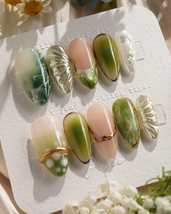 Marshes - Mud Masquerade nails — Textured Herbal Green, Metallic by Joyee Nails