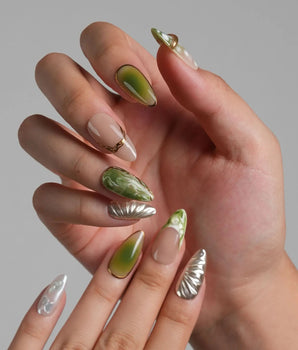 Marshes - Mud Masquerade press-on nails — Textured Herbal Green, Metallic