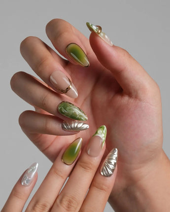 Marshes - Mud Masquerade press-on nails — Textured Herbal Green, Metallic