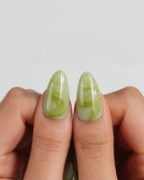Matcha Chill Medium Almond press on nails, handmade custom nails by Joyeenails
