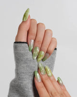 Matcha Chill Medium Almond press on nails, handmade custom nails by Joyeenails