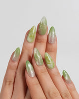 Matcha Chill Medium Almond press on nails, handmade custom nails by Joyeenails