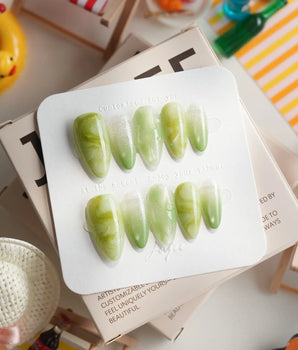 Matcha Chill sage green marble nails with fine glitter like crushed ice